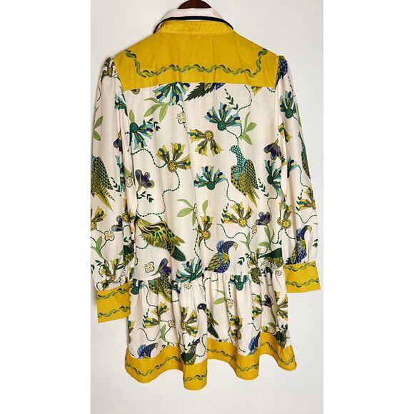Button Up Long Sleeve Dress with Bold Bird Pattern Size Large - Picture 6 of 6